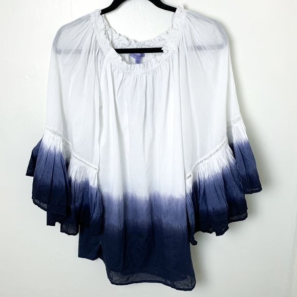 Premise oversized swing blouse ombre dip dye white blue small - Picture 1 of 7